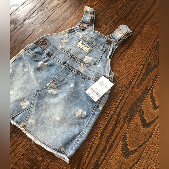 OshKosh B'Gosh Girls 12M Floral Vintage Wash Denim Skirtall/Overalls Dress - NWT - Picture 4 of 10